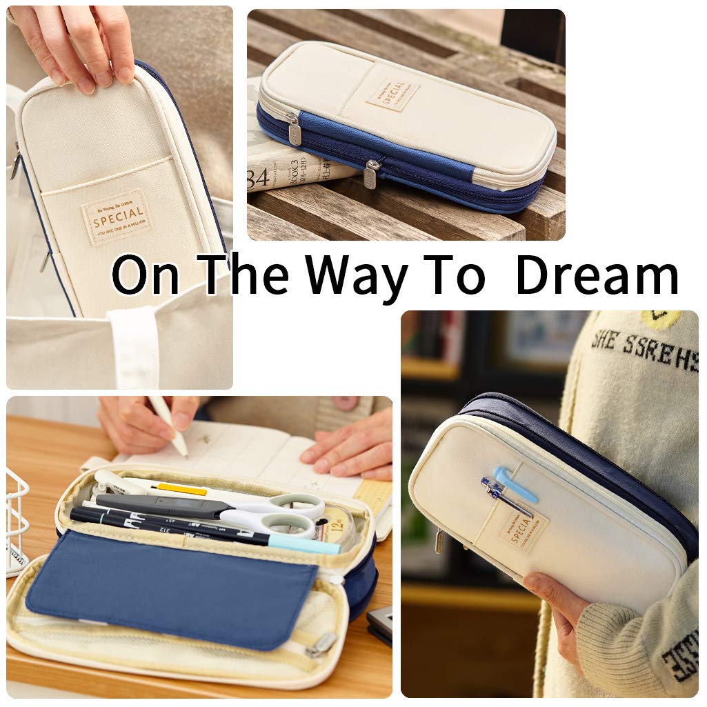 EASTHILL Big Capacity Pencil Pen Case Office College School Large Storage High Capacity Bag Pouch Holder Box Organizer Blue