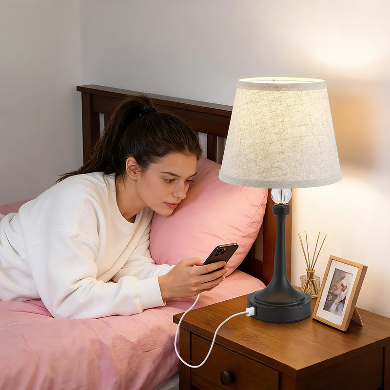 Leasgy Touch Table Lamp Set of 2 with USB C+A Ports-Black 19.7''