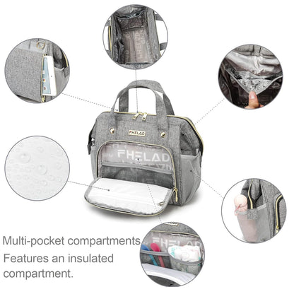 FHELAD Small Diaper Bag Backpack, Toddler Diaper Bags Waterproof Multi-Function Newborn Baby Stylish Mini Crossbody Diaper Bag, Gray