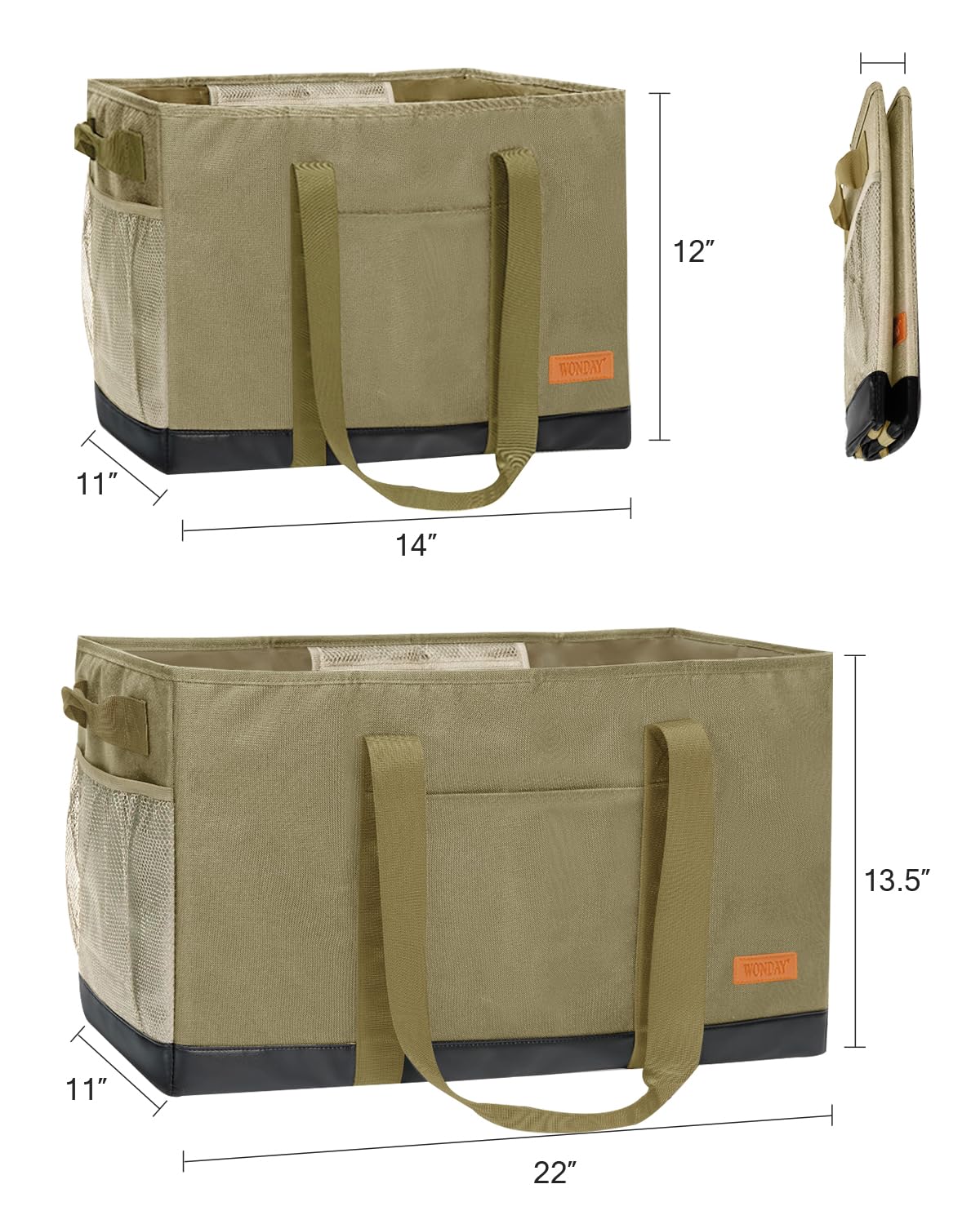 WONDAY Large Utility Tote Bag - Standing Reusable Grocery Bag with Handle, Collapsible Storage Organizer for Shopping, Beach, Work