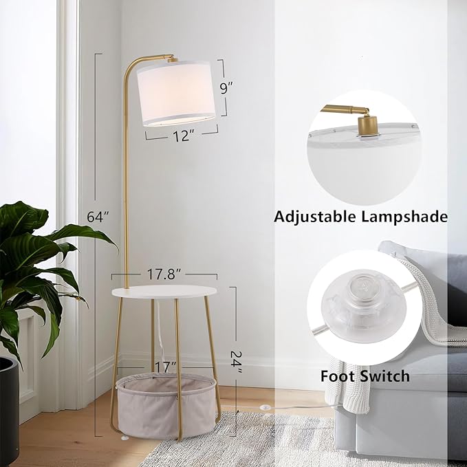 Floor Lamp with Cat Bed, Adjustable Lampshade, 3 Color Temperatures, Foot Switch Control, Tall Standing Lamp with Pet House, Modern Lighting for Living Room Bedroom Decor, Gold