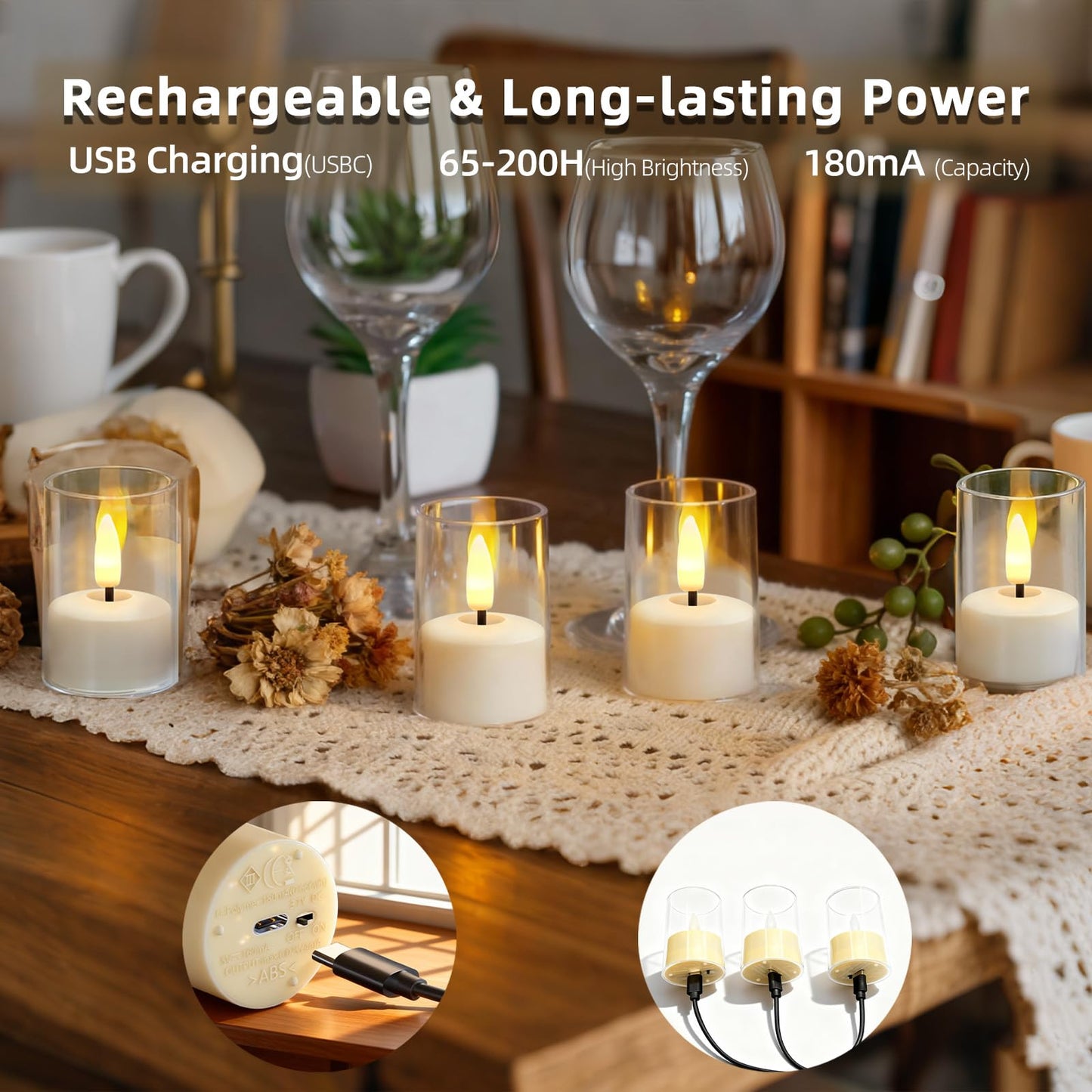 Utwickeln Rechargeable Flameless Tea Light Candles, LED Tea Lights with Remote & 2-8H Timer, 6-Pack, USB-C, Acrylic, White, for Home, Wedding, Dinner Party, Sports Bar Night, Living Room & Hotel