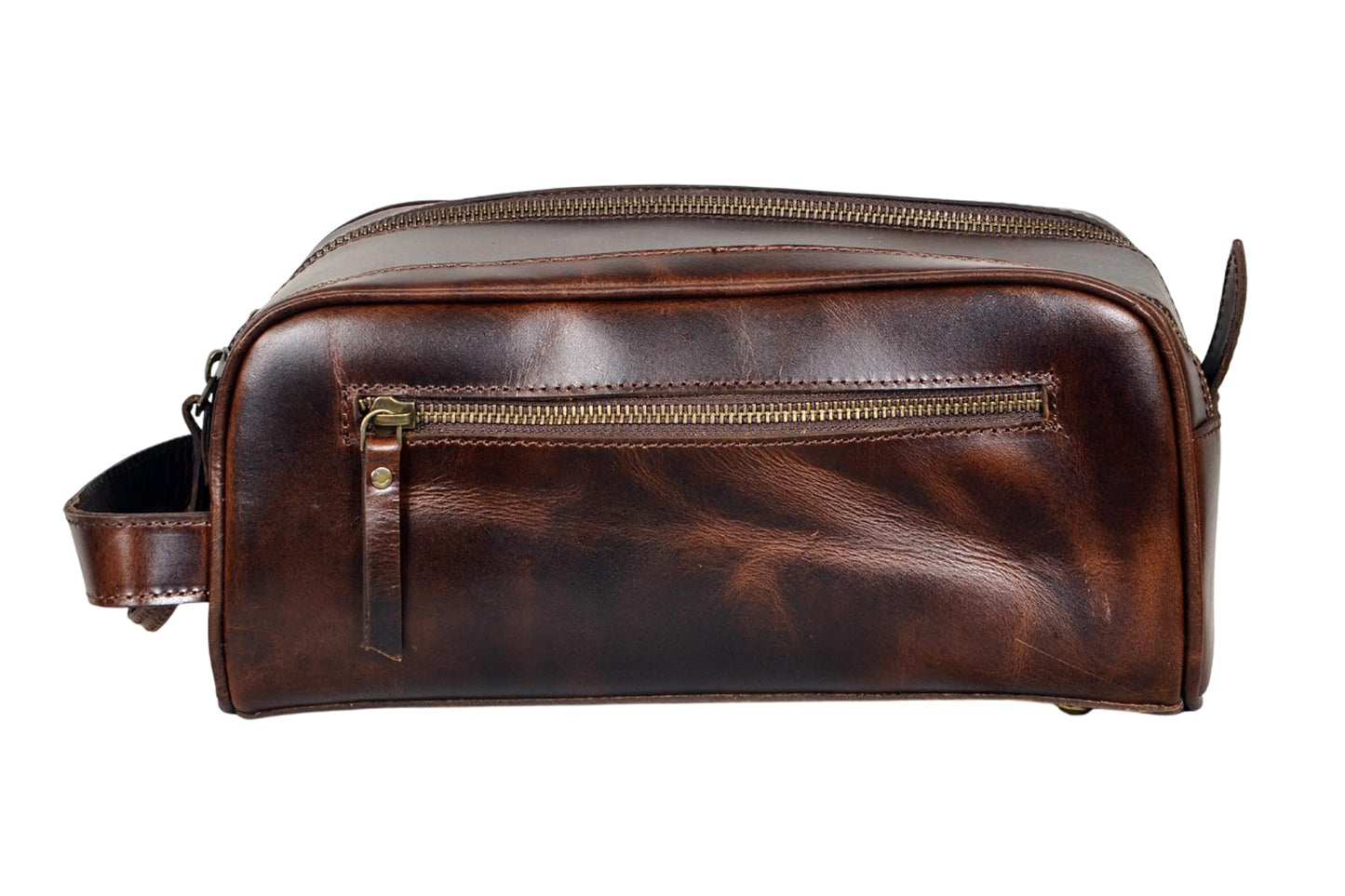 Leather Toiletry Bag With Waterproof Lining 10" King-Size Handcrafted Grooming Kit, Unisex Travel Toiletry Bag, Leather Shaving & Bathroom Organizer, Gift for Men & Women (Combo of 4 Items)