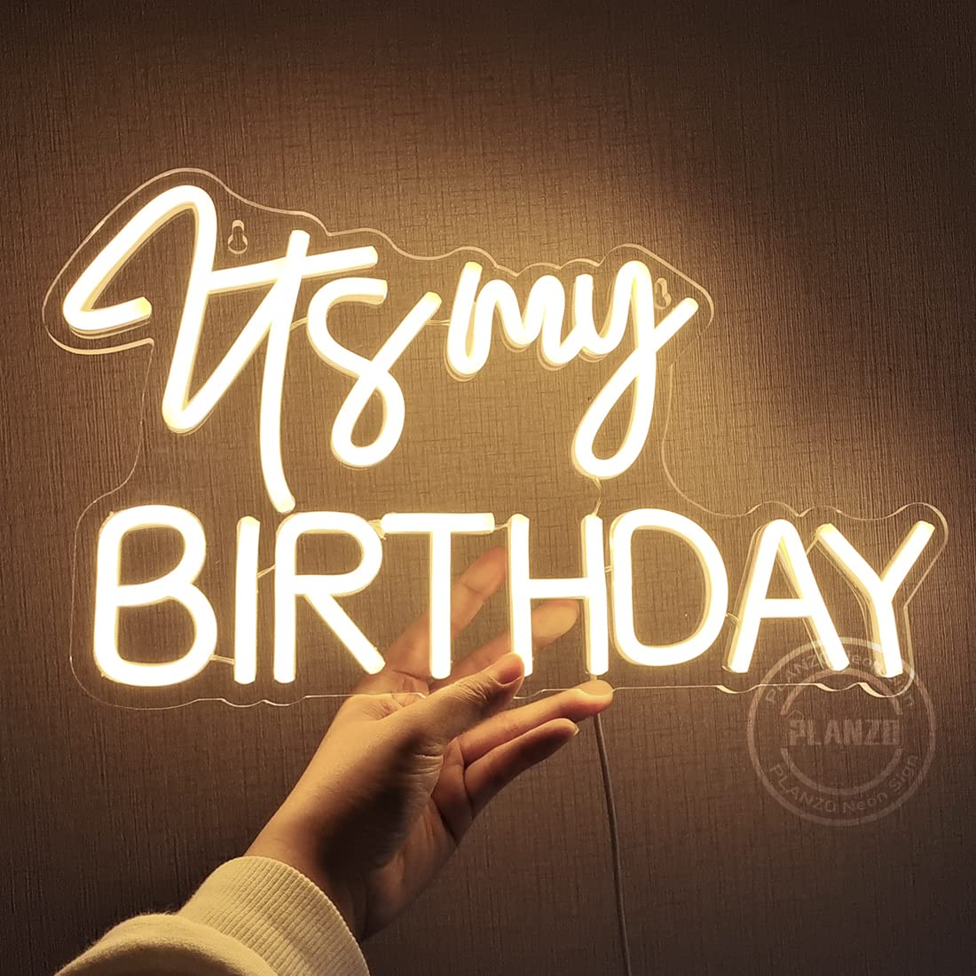 Planzo It's My Birthday Led Neon Light Sign Happy Birthday Party Wall Sign Decor Window Background Sign USB Bedroom Living Room Neon 5V Night Light Kids 15.8" X 9.1" Warm White