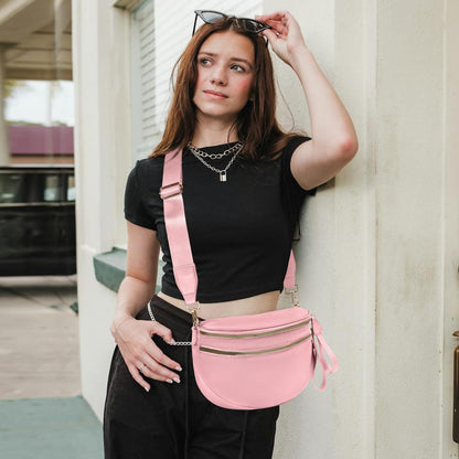 Nylon Crossbody Bags Bum Bag for Women Large Sling Bag Purse with Adjustable Strap（Black）