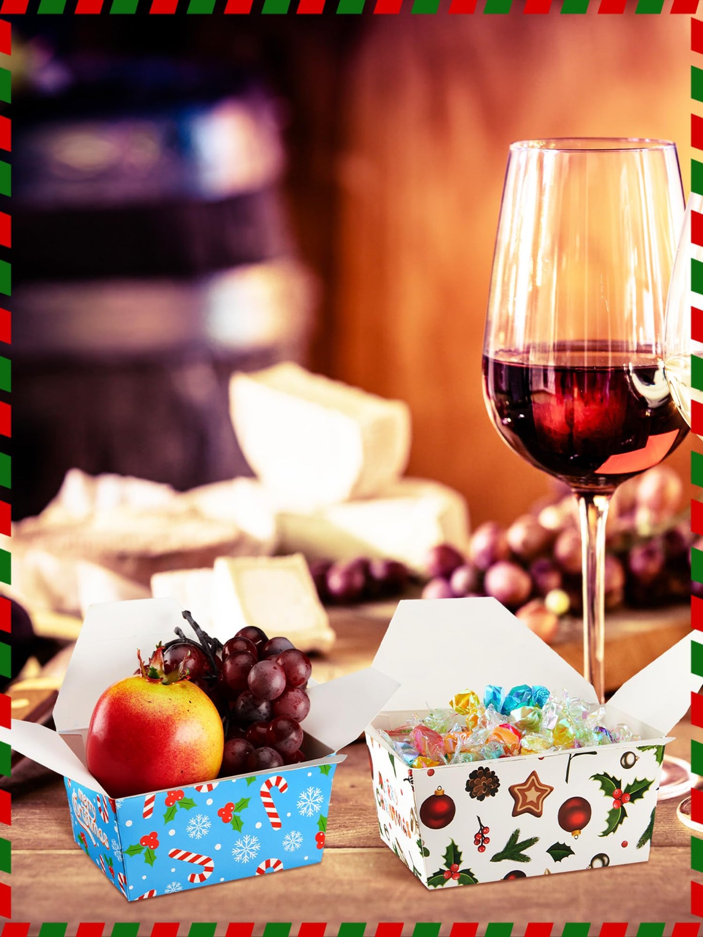 Estune 60 Pack Christmas Take out Food Boxes 2.56'' x 4.65'' x 3.54'' Christmas Disposable Treat Containers Candy Goodie Gift Boxes for Party Favor