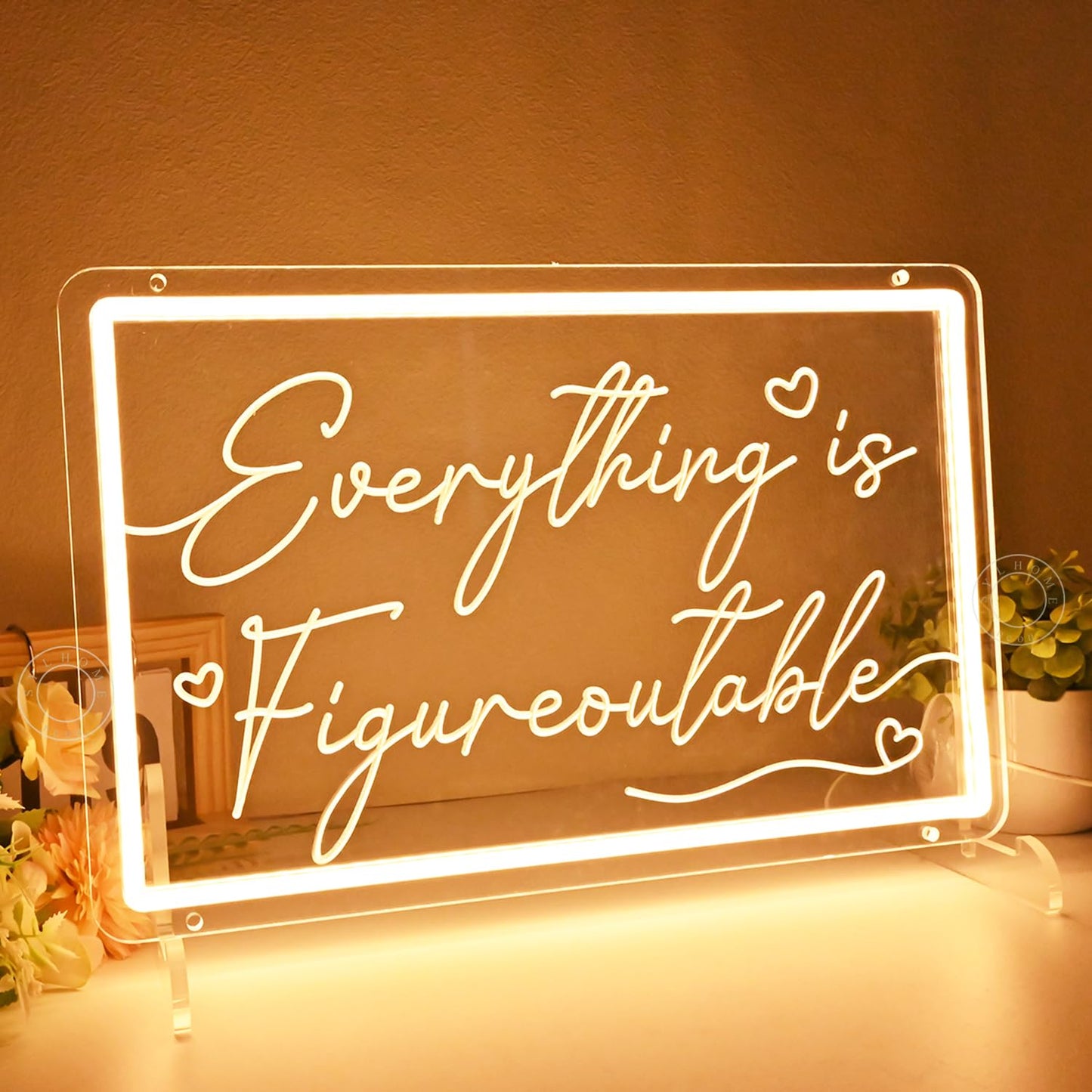SYLHOME Everything Is Figureoutable Led Neon Light Sign Home Office Desk Shelf Inspirational Wall Sign Decor Uplifting Positive Coworker Decor 15.75" X 10" USB