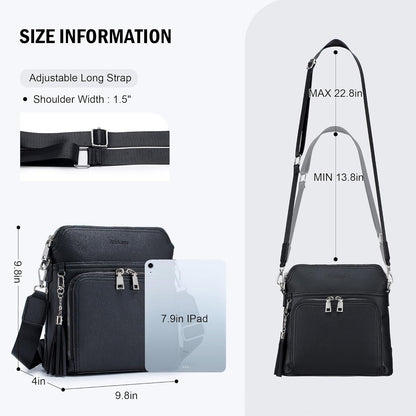 Roulens Crossbody Purse for Women Vegan Leather Medium Crossbody Wallet Bag for Travel Women Shoulder Handbags with Tassel