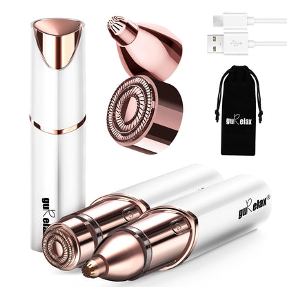 Facial Hair Removal for Women, Electric Painless Rechargeable Facial Hair Remover for Face, Lip, Chin with 2 x Replacement Heads