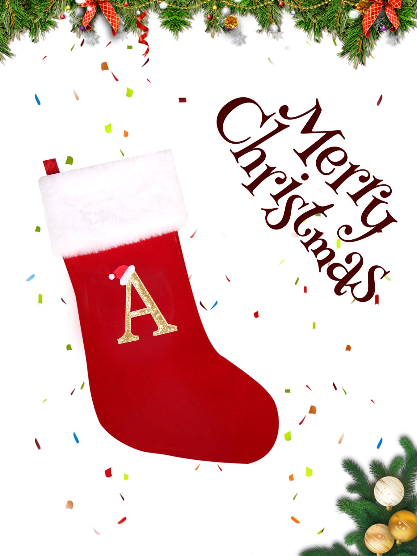 Wlflash 20 Inches Super Soft Plush Monogram Christmas Stockings Xmas Rustic Personalized Stocking Embroidered Letter Decoration for Decor