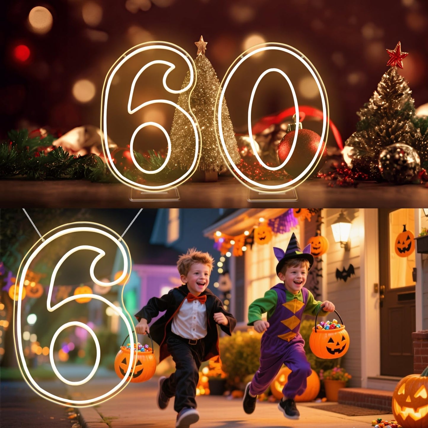 RUMONZS LED Acrylic Light up Number, Decorative Transparent Light up Letters USB Powered Big Number Sign Light for Birthday, Night Light, Party, Anniversary, Christmas, Home Decor, Wedding 12'' (number6)