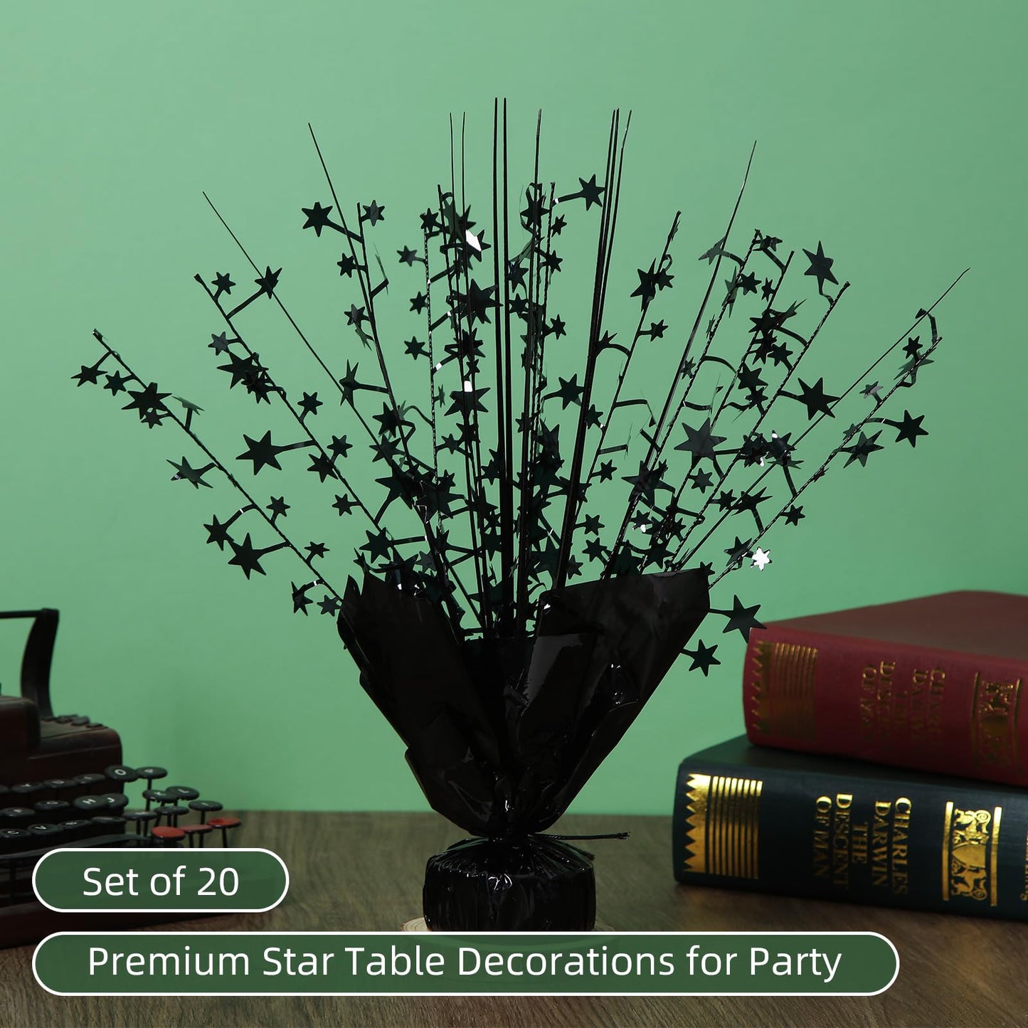 Ohiyoo 20 Pack Black Star Table Decorations Metallic Foil Spray Centerpiece Burst Table Centerpieces for Birthday Party Decoration Graduation Wedding Baby Shower Party Supply (Black)