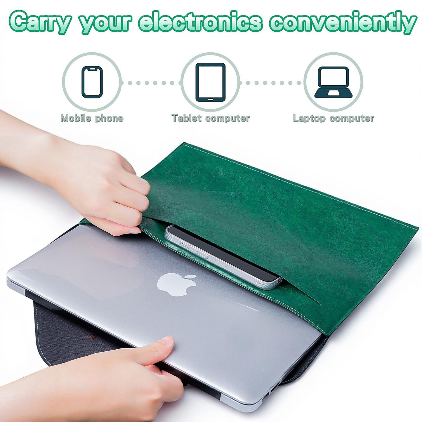 Large PU Leather A4 File Folder Document Holder for Men Women, Waterproof Portfolio Envelope Folder Case, Office Organizer for Colleagues Coworkers, File Folder Organizer for College Student - Green