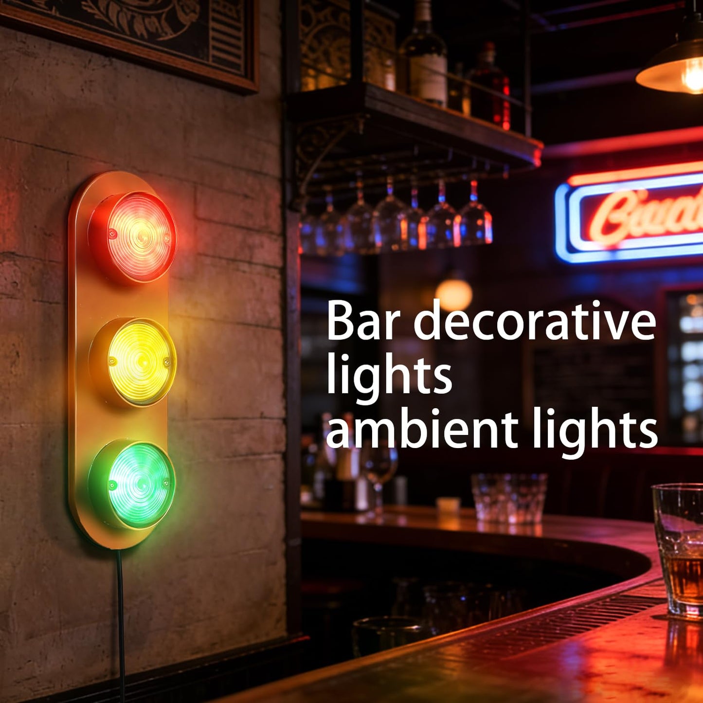 BTBEMO Traffic Light Lamp with Remote Control 12+ Mode Sequences LED Lights Lamp Decor, Stop Light Wall Lamp for Bedroom, Living Room, Club, Bar (Black)