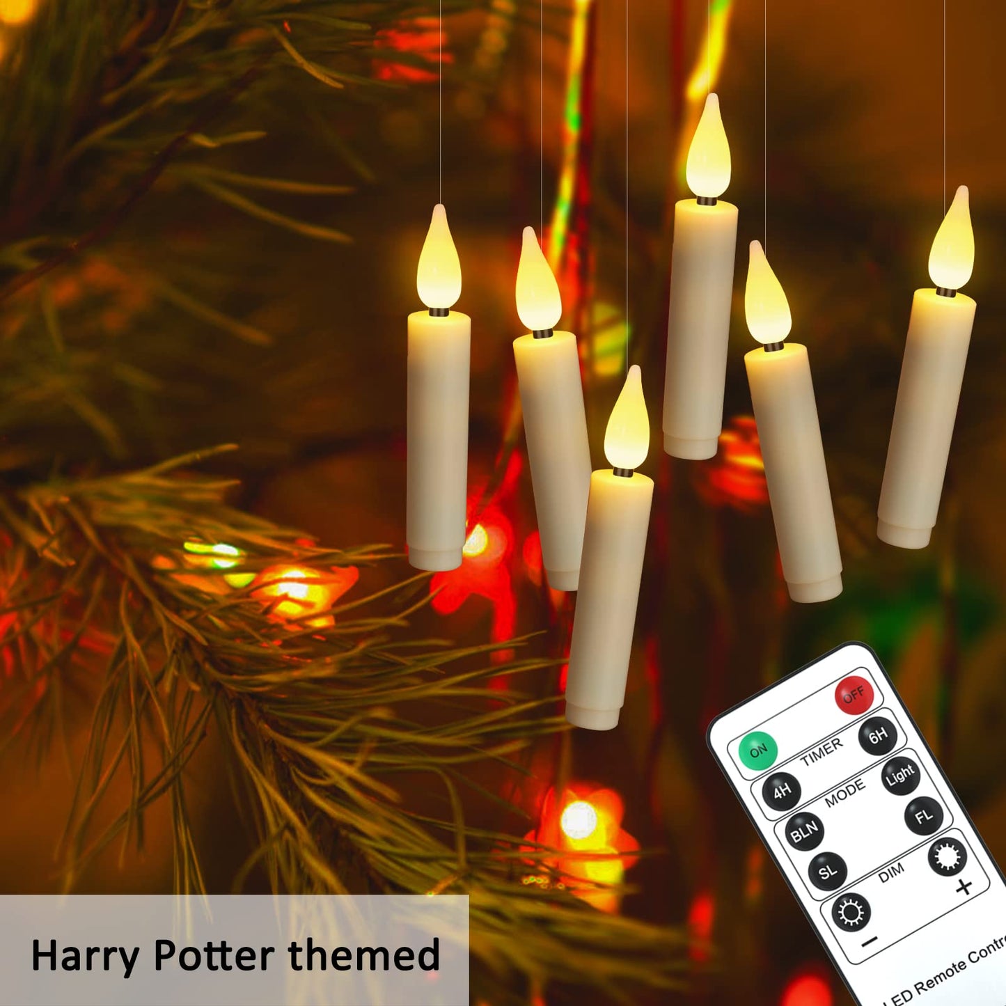 FREEPOWER Christmas Tree Taper Candles with Removable Clips Flameless Electric Fake Candles with Remote Control and Timer for Christmas and Home Decor, Pack of 20 Ivory