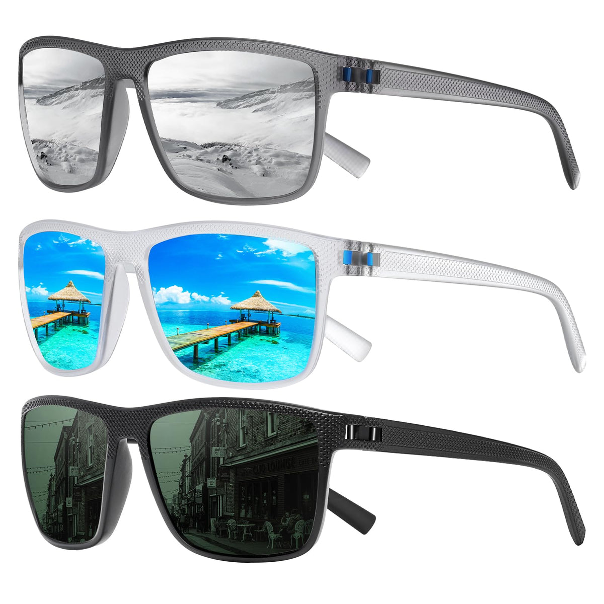 Square Polarized Sunglasses for Men and Women Lightweight Frame Sun Glasses with UV Protection