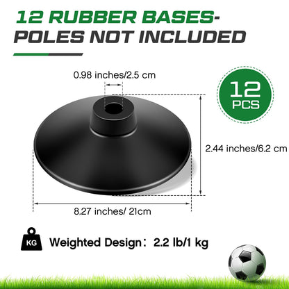 Landical 12 Pcs Weighted Slalom Pole Rubber Bases for Soccer Agility Poles 2.2 lb Pole Base for Soccer Training Equipment Set Accessory Lacrosse Field Hockey Track Field