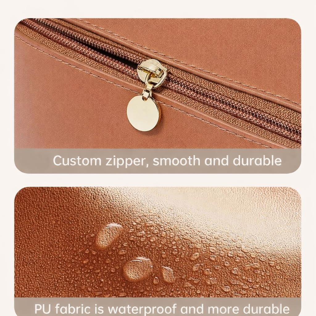 Large Travel Toiletry Bag for Men & Women, Waterproof PU Leather Cosmetic Organizer, Spacious Bathroom & Makeup Storage Case with Zipper, Portable Dopp Kit(Brown)