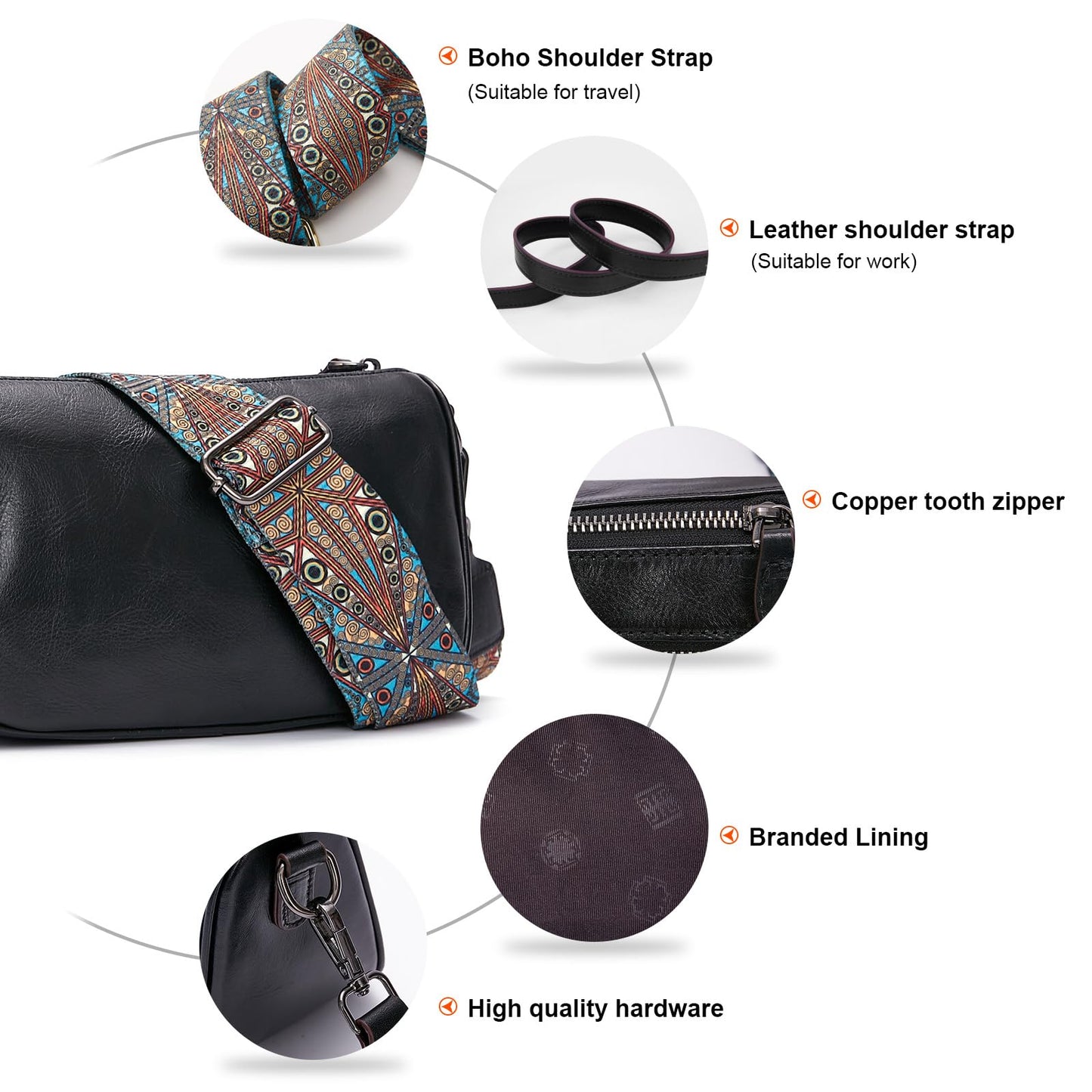 Leather Purse Crossbody Bag for Women: Genuine Leather Boho Purses for Women Trendy - Small Shoulder Cross Body Bag (02 Black)