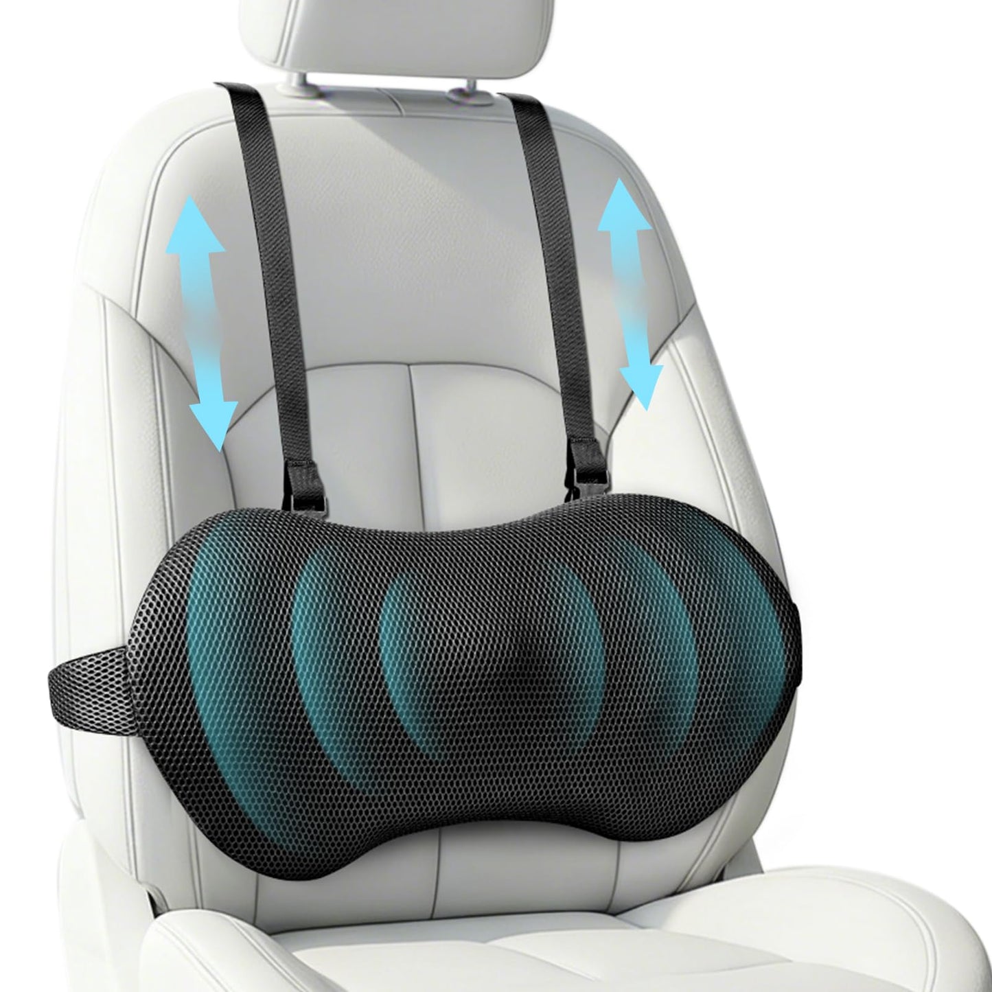 YFONG Lumbar Support Pillow for Car & Office Chair, Memory Foam Back Cushion with Adjustable Straps Non-Slip, Firm Support for Lower Back Pain Relief, Black