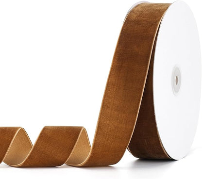 Brown Velvet Ribbon 1-1/2" x 20Yd,Great for Gift Wrapping,Hair Bows Making, Wreaths,Wedding and Christmas Party Decoration(Brown 1-1/2")