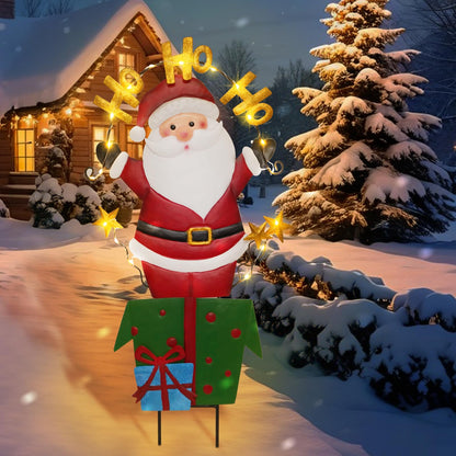 Solar Christmas Lights Outdoor Garden Stakes, 30in Metal Santa Claus Yard Signs with LED String Lights, Waterproof Christmas Decor for Xmas Lawn Pathway Patio Party Winter (Santa Claus)