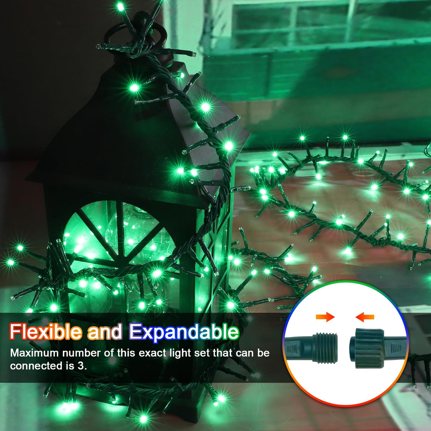 LAMPHOME Green String Lights, 46ft 500 LED Plug-in Green Fairy Lights, 11 Modes Twinkle Christmas Lights, Waterproof Lights LED String for Indoor Outdoor Grinch Tree St Patricks Day Decor