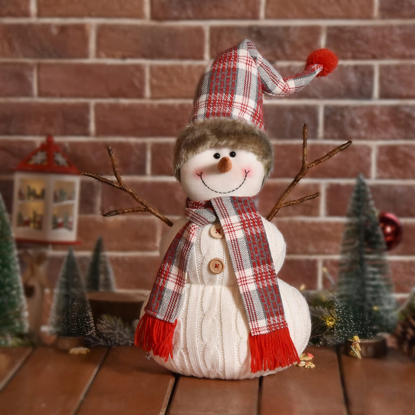 WORLDECO Christmas Cute Snowman Indoor Decorations Handmade Gift, Animated Xmas Snowman Plush Bedroom Home Ornament,Holiday Party Presents, White 20 inch