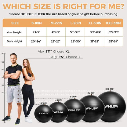 Extra Thick Yoga Ball - Anti-Burst Heavy Duty Stability Ball for Fitness, Core Workouts & Office Use | 5 Sizes Available