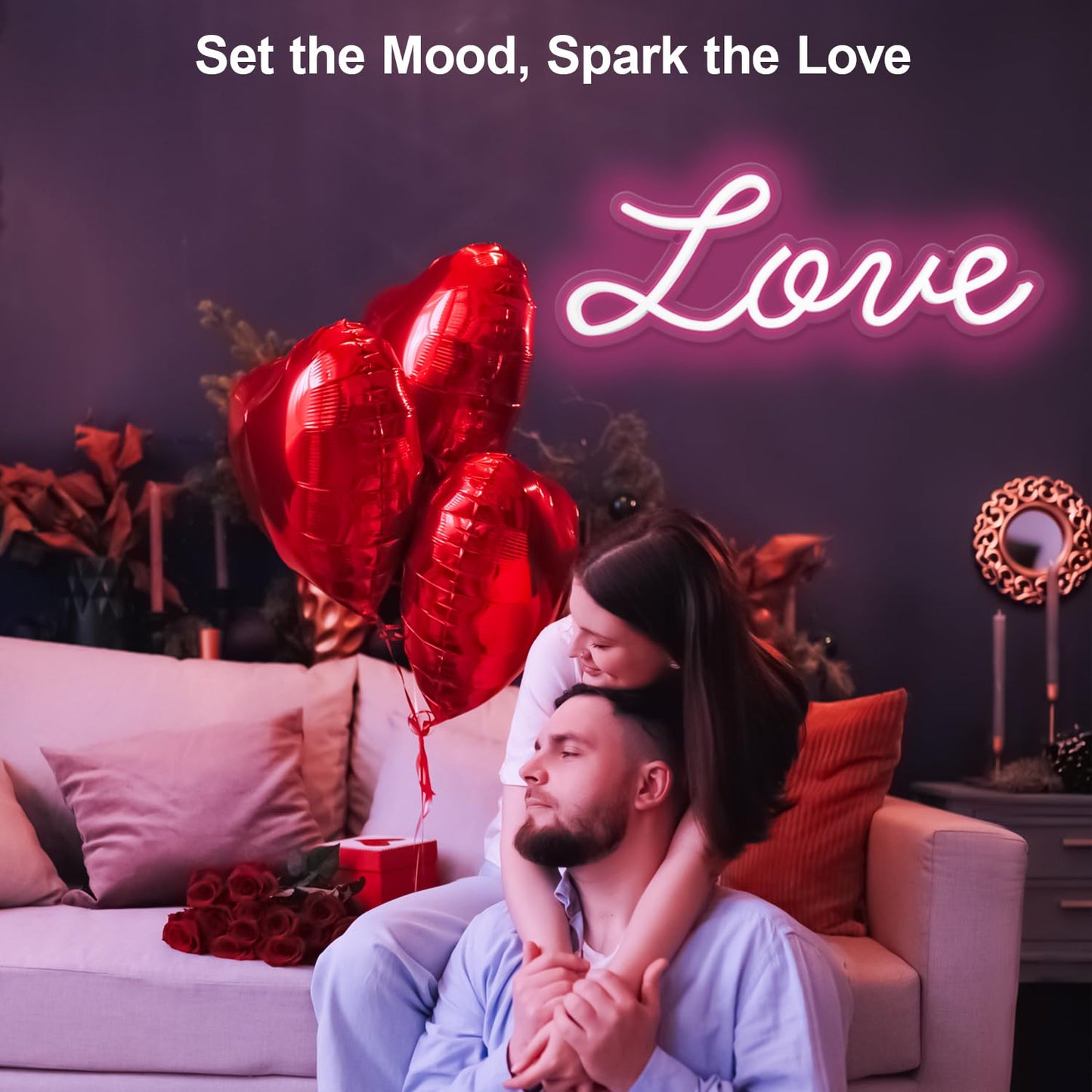 Miootly Love Neon Sign, LED Love Light up Sign Wall Decor for Girl Bedroom Christmas Valentine's Day Wife Women Birthday Gift Living Room Home Decor, 16"x 6" USB Powered 10 Pink Brightness Light up