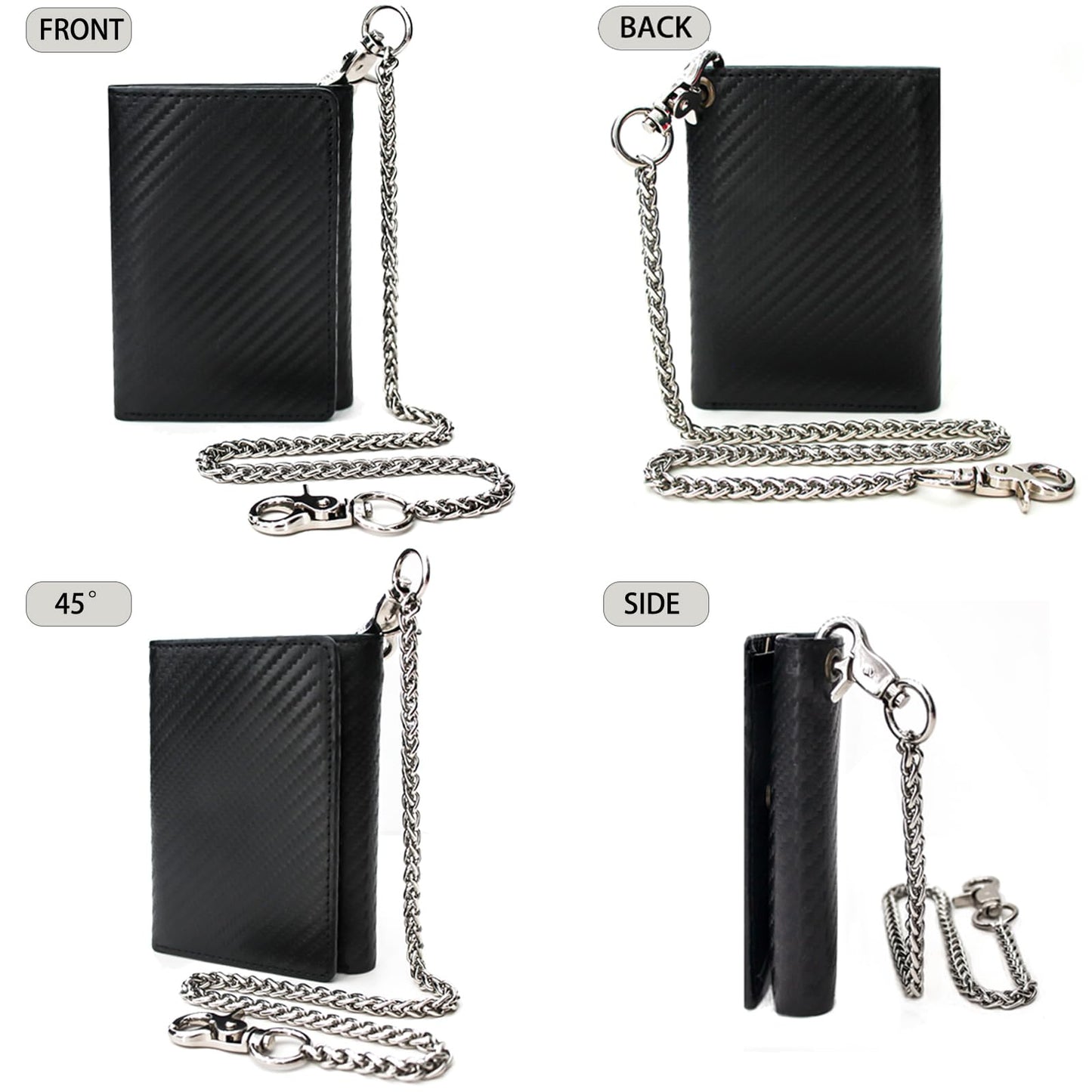 boshiho Real Leather RFID Blocking Bifold Wallets for Men Double Zipper Coin Pocket Purse with Anti-Theft Chain (#01 black)