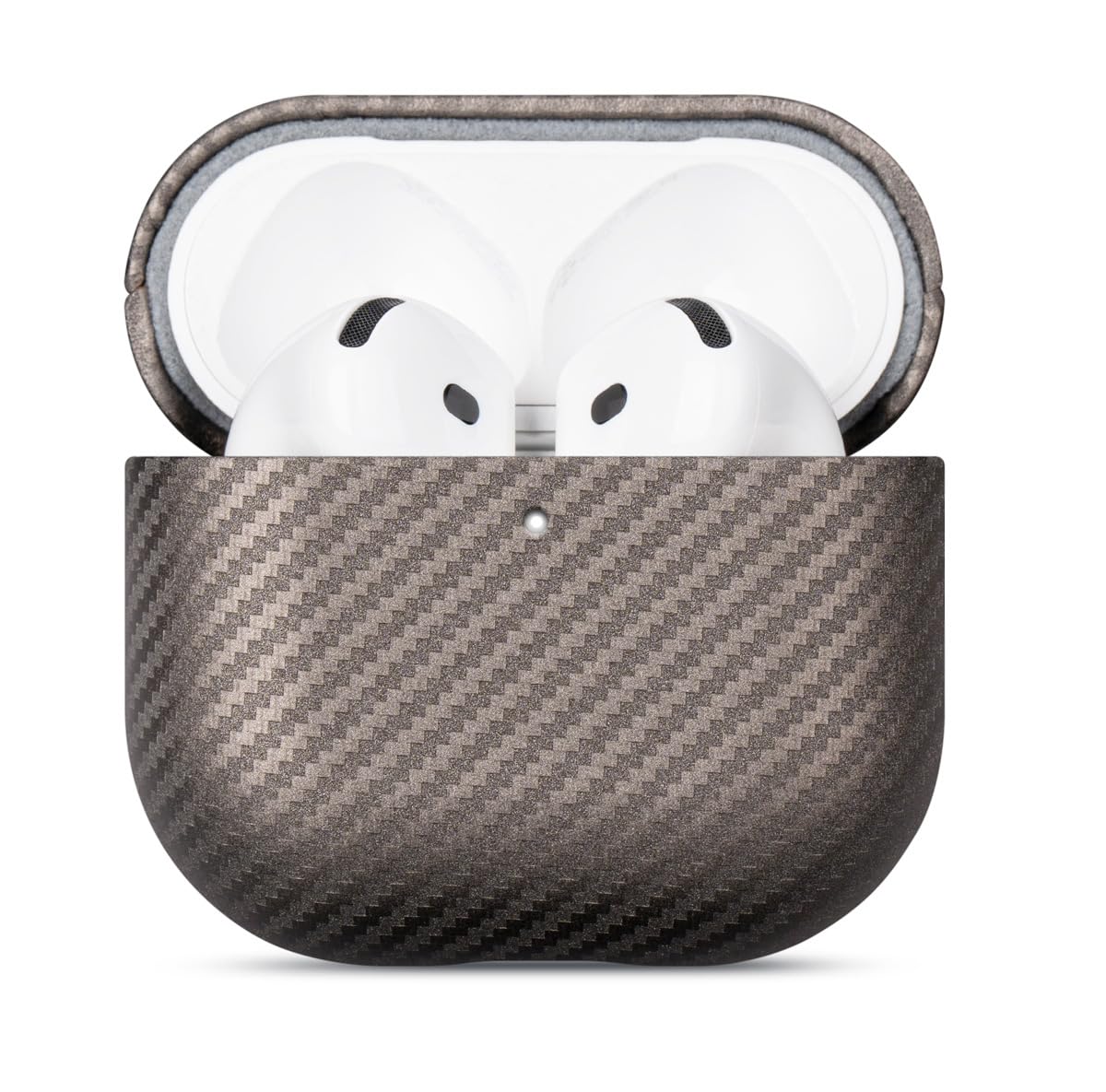 Haobobro Leather Case for AirPods 4 / AirPods 4 with Active Noise Cancellation Case Cover - Selected Skin-Friendly Leather, Carbon Fibre Texture, Handmade Drop Protective Hard Cover - Desert Titanium