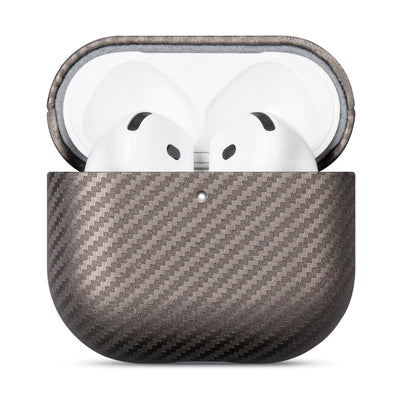 Haobobro Leather Case for AirPods 4 / AirPods 4 with Active Noise Cancellation Case Cover - Selected Skin-Friendly Leather, Carbon Fibre Texture, Handmade Drop Protective Hard Cover - Desert Titanium
