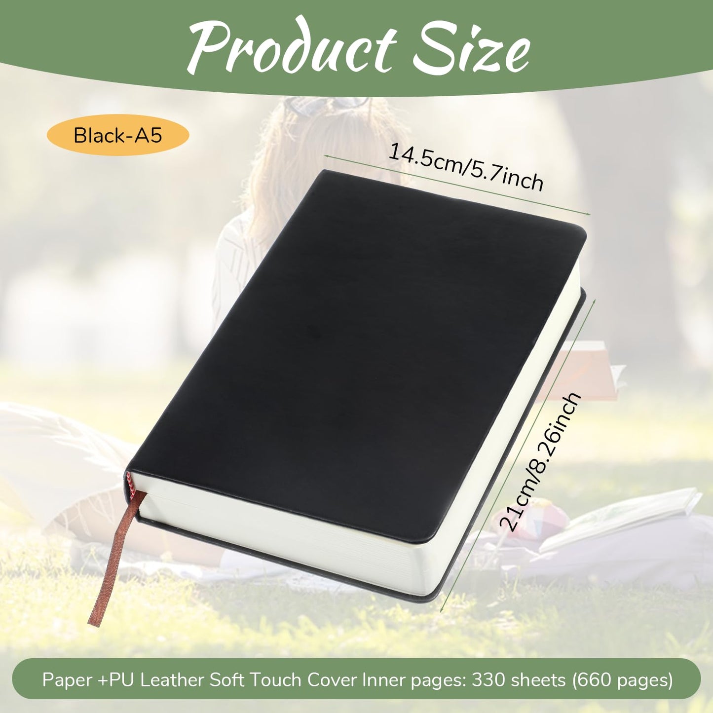 IMengjbang 660 Pages A5 Thick Sketchbook, 80GSM 5.7 x 8.25 inches Blank Smooth Notebook Soft Faux Leather Cover Journal for Drawing Book Memo Writing Sketch Pad Diary Notebook