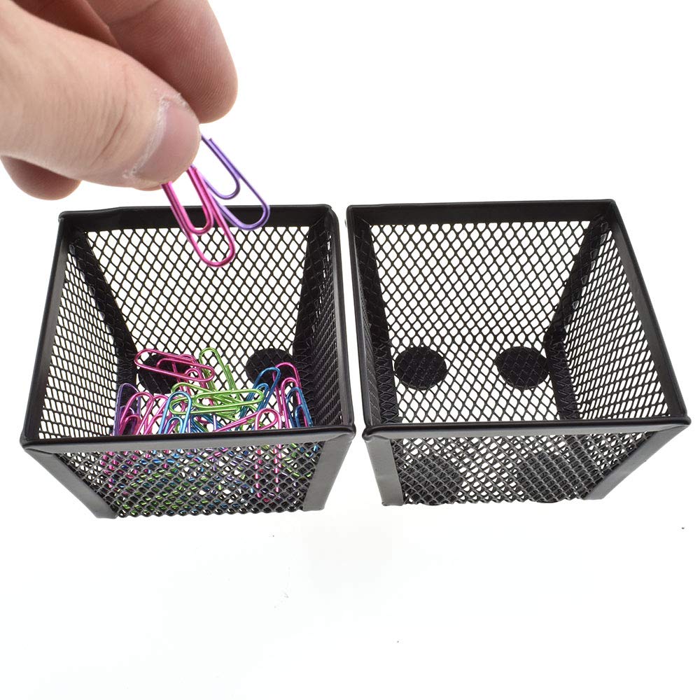 HAHIYO Stackable Paper Clip Mesh Holder cup 2.2" Height 2 Pack Black Sturdy PaperClip Holder Container for Desk Drawer Organizer Collection for Home Office School Soft Foam Feet No Sharp Edges