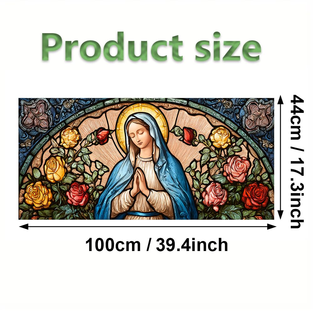 WDESYADMS Window Privacy Film 39x17 Inch Stained Glass Virgin Mary and Roses Design Peel and Stick Static Cling Decorative Window Film for Living Room Bedroom Glass Door