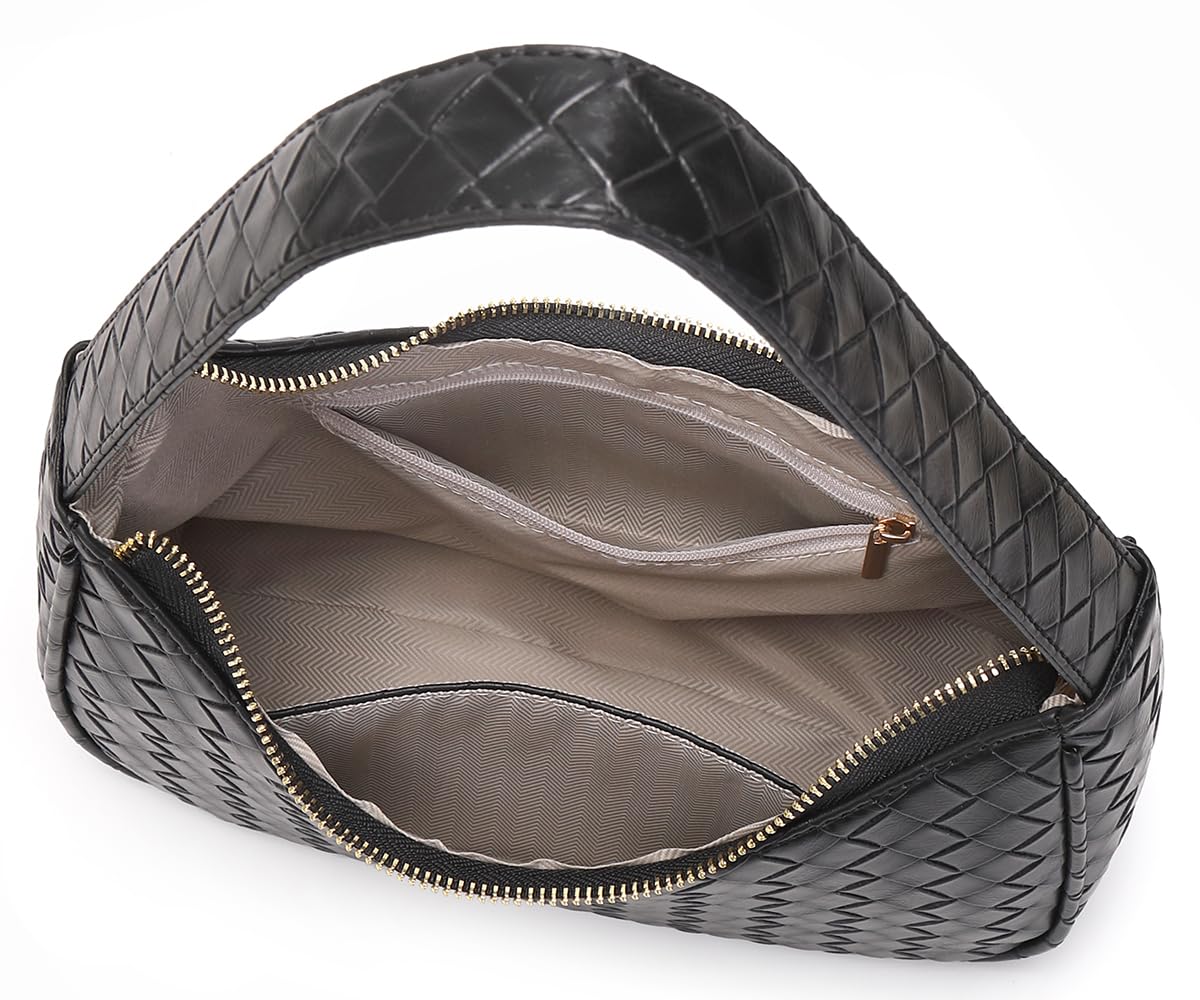 CYHTWSDJ Shoulder Bags for Women, Cute Hobo Tote Handbag Mini Clutch Purse with Zipper Closure (BZ black)