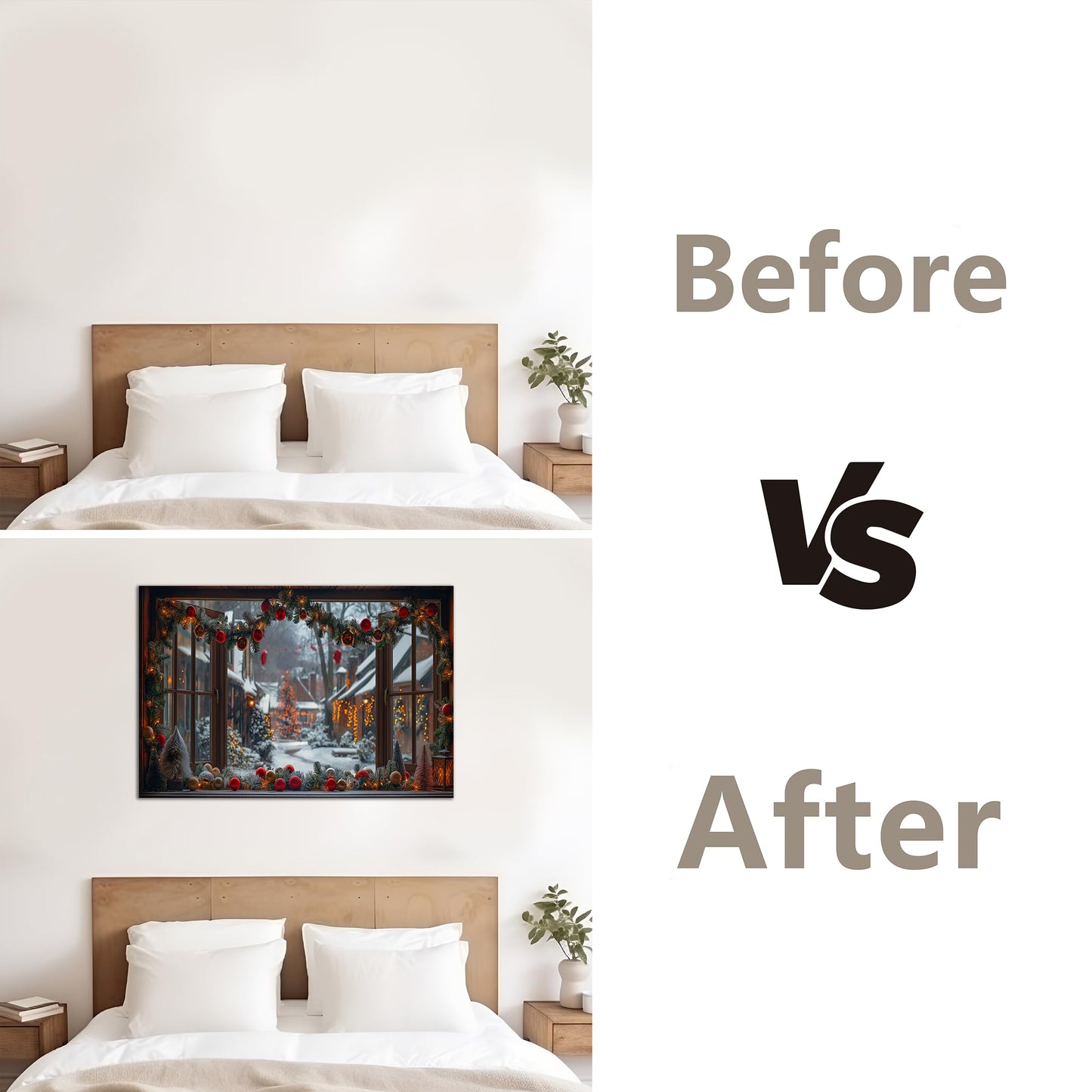 WOOHOOROO Fake Window Wall Sticker Festive Street Garland Christmas Peel and Stick Removable Holiday Scene,32" x 48"