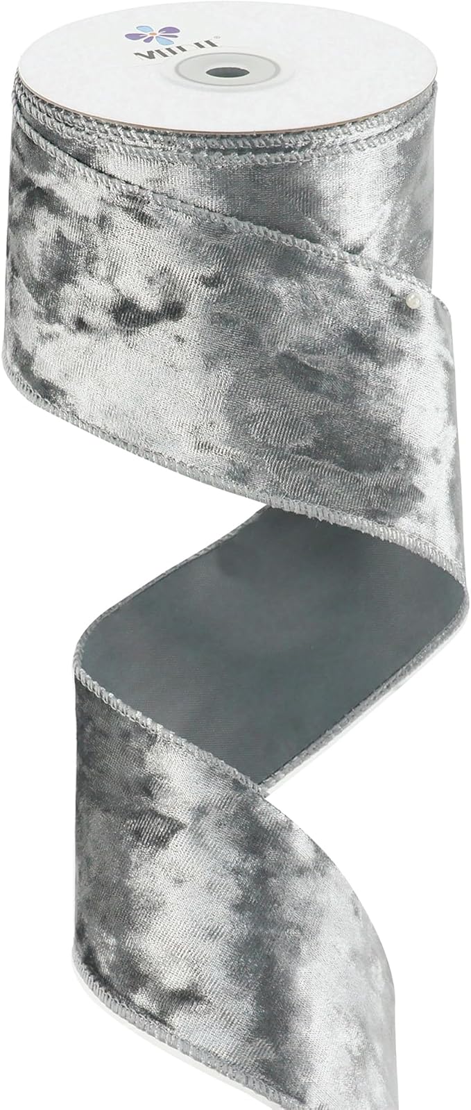 MEEDEE Silver Velvet Ribbon - 2.5 Inch Wired Velvet Crushed Silver Christmas Ribbon, 10 Yards for Tree Decoration, Wreath Supplies, Crafts Bow Making