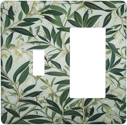 Botanical, Foliage, Leaves, Greenery, Plant Pattern, Nature-Inspired, Green Leaves, Branches, White Flowers, Yellow Accents, Natural Design
