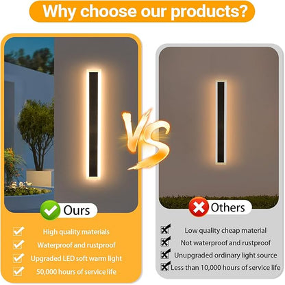 Modern Outdoor Wall Lights, 2 Pack 31.5 inch Exterior Sconces Wall Lighting 3000K LED Modern Outdoor Lights IP65 Waterproof Linear Exterior Wall Light for Garage Porch Patio