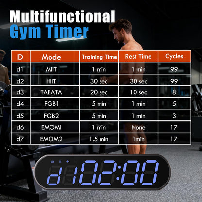 LUDESENIMUE Gym Timer Clock for Home Gym - Portable Workout Timer with 7 Ready-to-Use Modes, 50-Hour Long Battery, Strong Magnetic Base & Clear Display - Ideal for HIIT, Boxing, Outdoor Training