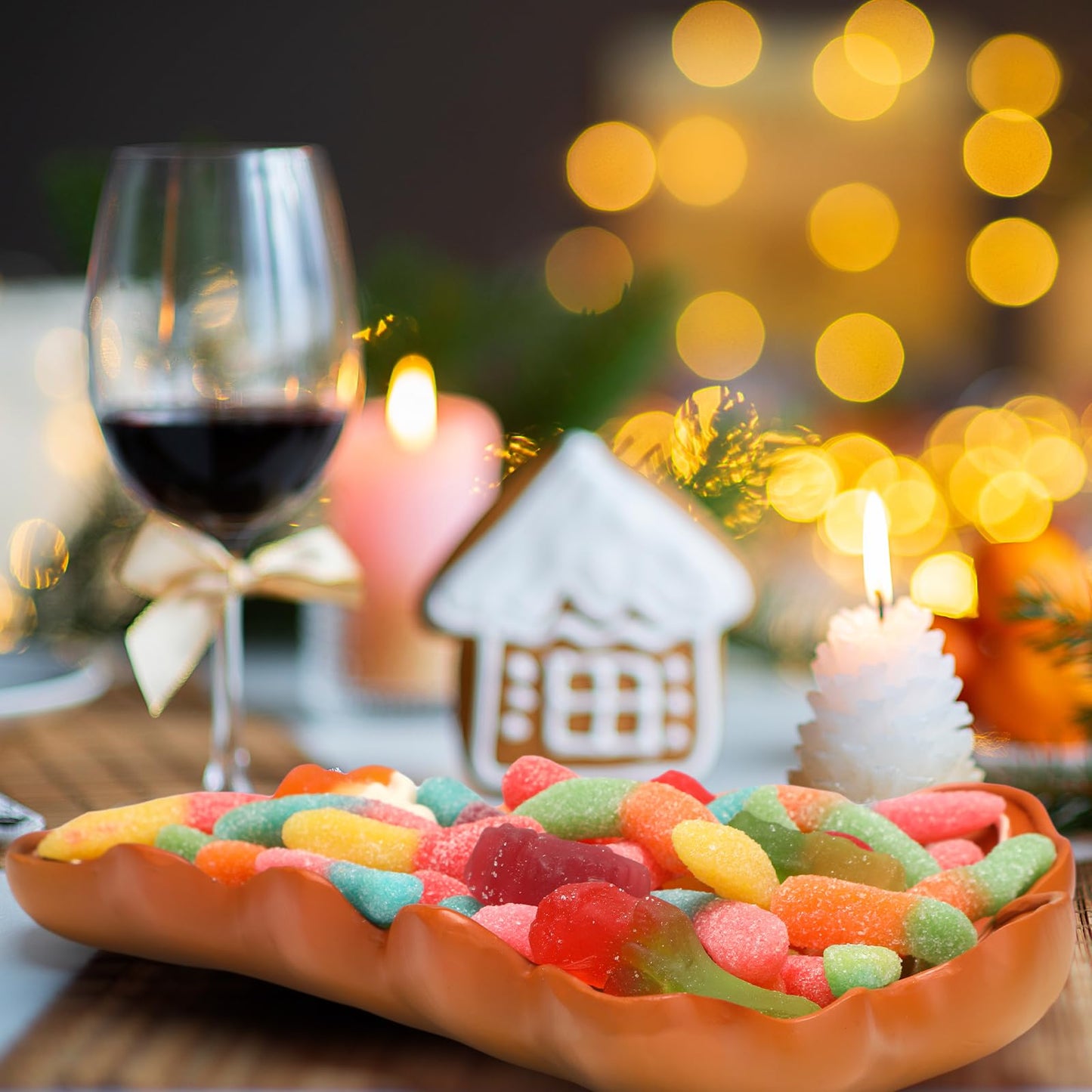 LemonRoad 2 Pcs Christmas Gingerbread Plates Resin Gingerbread Tree Shaped Platter 8 x 5.9 Inch Hand Painted Xmas Tree Snack Fruit Candy Serving Tray for Farmhouse Home Decoration Party Supplies Gift