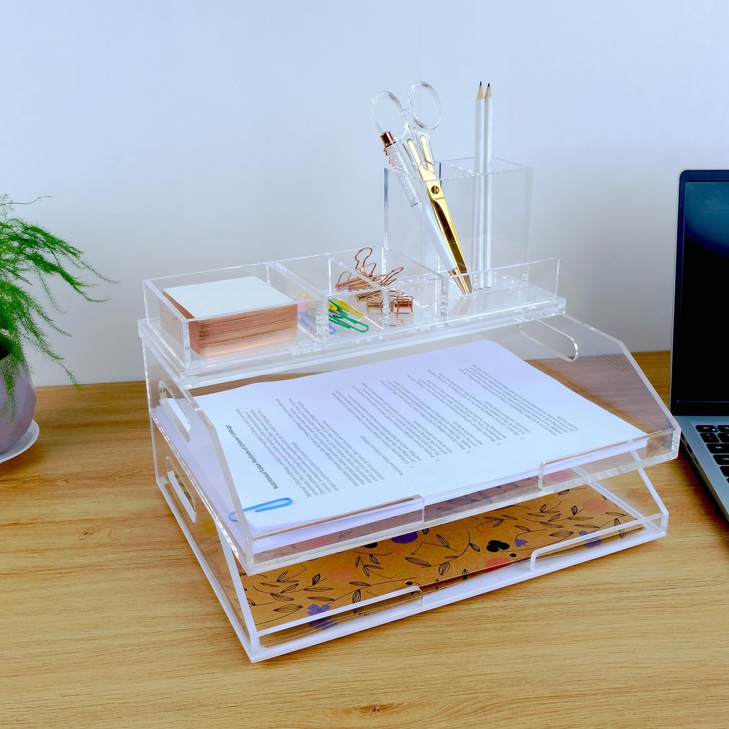 EXPUTRAN Clear Acrylic Desk Organizer 4-Piece Desk Kit + Free Complimentary Acrylic Ruler, Desktop Organization for Office or Home