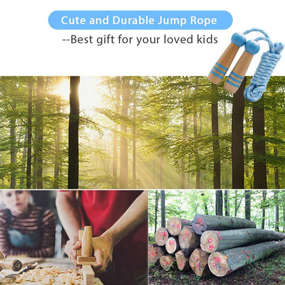 Jump Rope Kids, 7ft Adjustable Cotton Skipping Rope with Wooden Handle for Boys and Girls Fitness Outdoor Exercise
