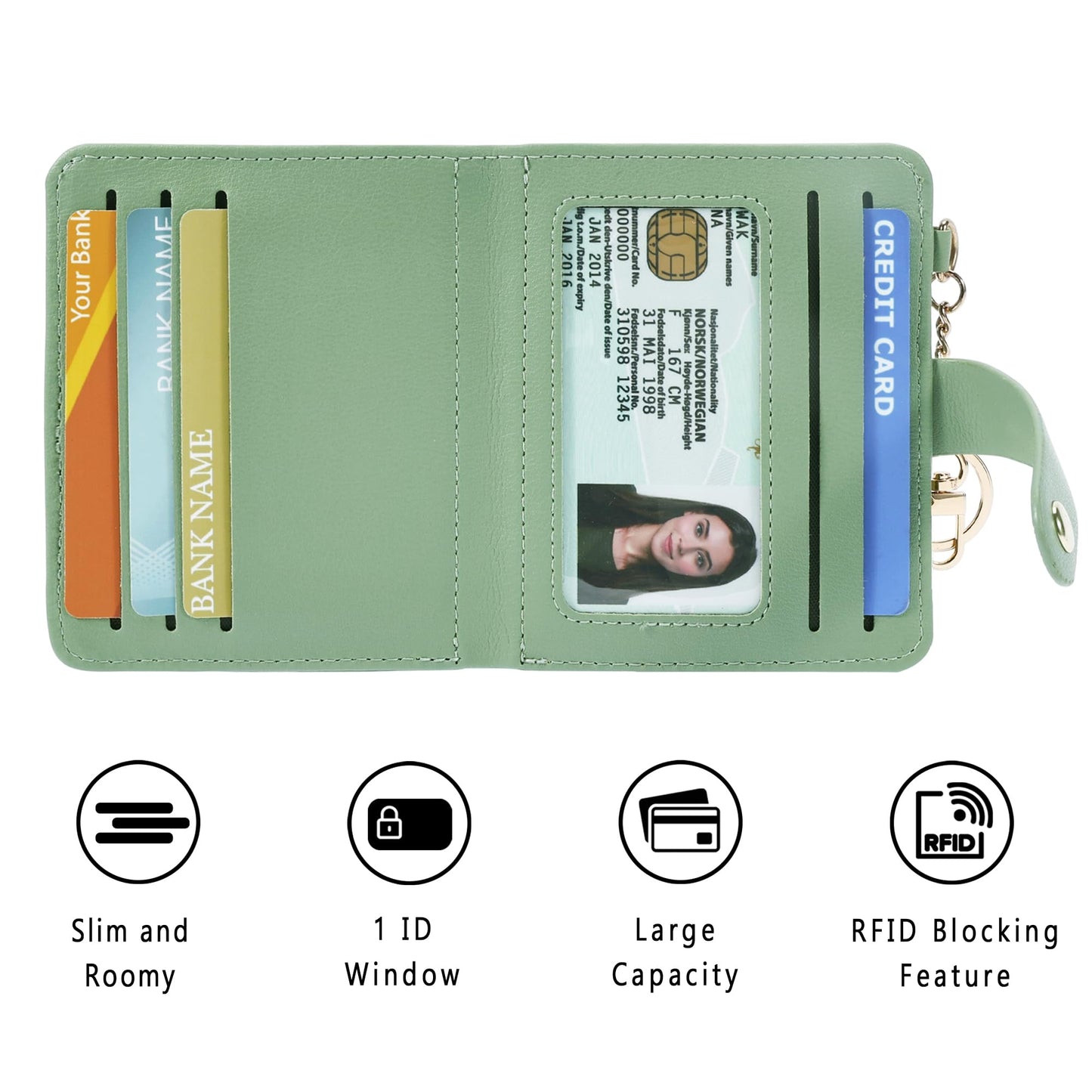 Airkit Small Wallets Woman RFID Blocking Leather Credit Card Holder - with ID Window - Card Wallets for Women - with Zipper Coin Purse - Keychain Wallet