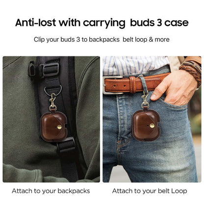 for Samsung Galaxy Buds 3 Pro/Buds 3/Buds3 FE Case Leather - Vintage Cowhide Cover with Keychain | Shockproof Charging Case | Personalized Brown