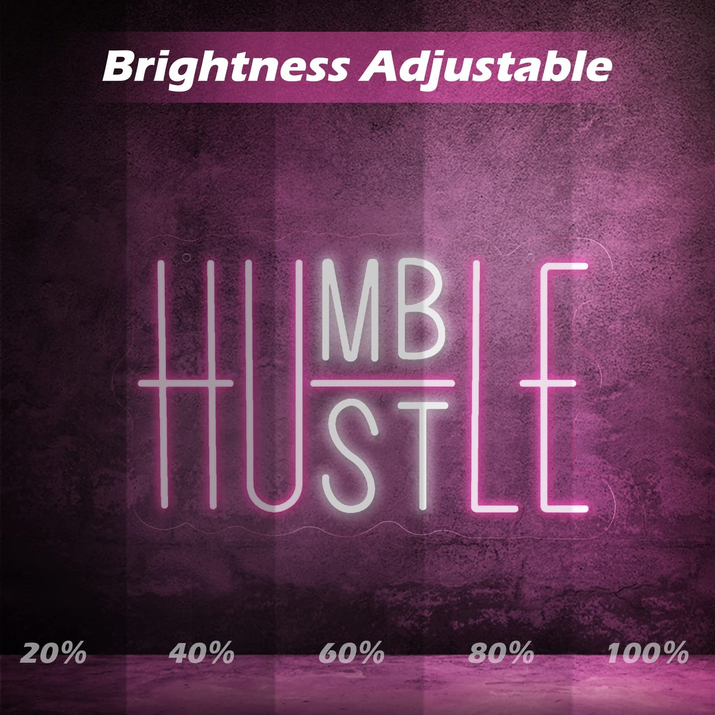 YIKBIK Hustle LED Neon Sign for Wall Decor, Humble LED Neon Lights for Party Decorations, USB Powered Switch Adjustable Brightness Lights, for Office Room, Gym Room, Man Cave Decor (Pink&White)