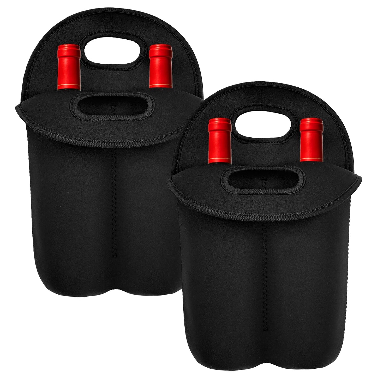 Bottle Caddy Bag Whiskey,4 Bottles Insulated Neoprene Whiskey Bottle Travel Bag, Protective Bottle Carrier Tote with Soft Handle for Outdoor, Picnic & Gift,2 Pack Black