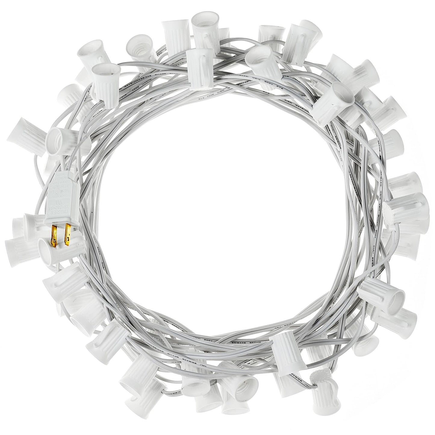 C9 Light Strand, 50 FT Outdoor String Lights Christmas Stringer with 50 Sockets for Christmas Decor Patio, E17 Light Socket, 12 Spacing, White Wire